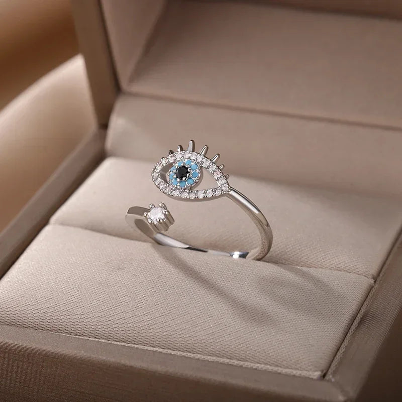 Mode Silber Überzogene Evil Eye Ringe für Frauen Vintage Edelstahl Türkische Glück Dämon Auge Paar Ring Emo Schmuck