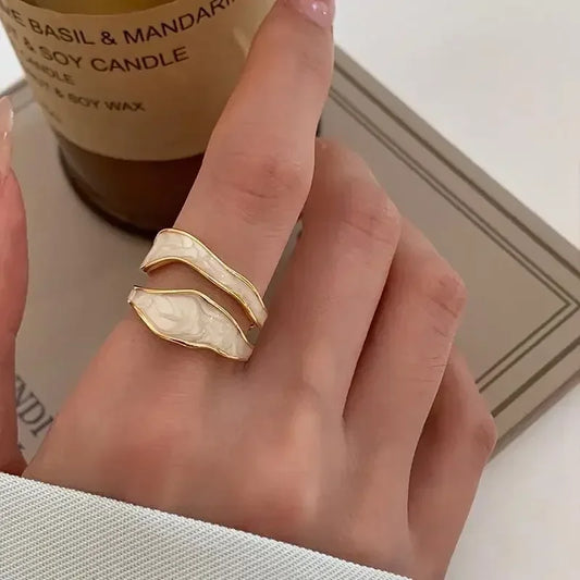 Retro Gold Farbe Doppel Öl Tropf Offene Ringe für Frauen Luxus Unregelmäßige Einstellbare Finger Ring 2025, Neue Trendy Hochzeit Schmuck