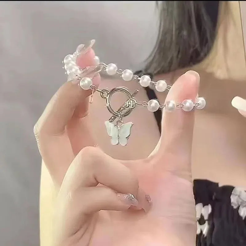 Mode Schmetterling Perle Anhänger Armband Damen Mädchen Trend Charm Armband Festliche Freundschaft Geburtstag Schmuck