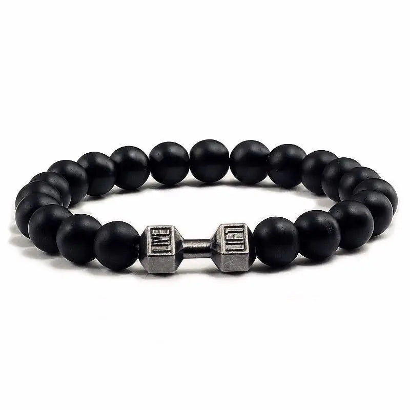 Hochwertige Männer Perlen Armband natürliche schwarze Lava Stein Hantel Charm Armbänder Energie Fitness Lang hantel Mode Frauen Schmuck