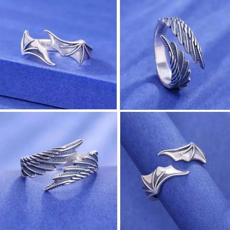 1 Teil/para Neue Vintage Engel Dämon Flügel Hip Hop Einstellbare Paare Ringe für Männer Frauen Silber Farbe Retro Punk Stil schmuck