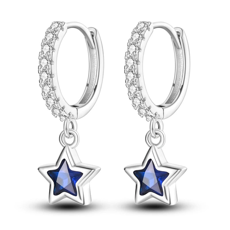 Heißer Verkauf 925 Sterling Silber Original Vielseitige Eardrop Ohrring Stern Mond Klee Creolen Für Frauen Hochzeit Verlobung Geschenk