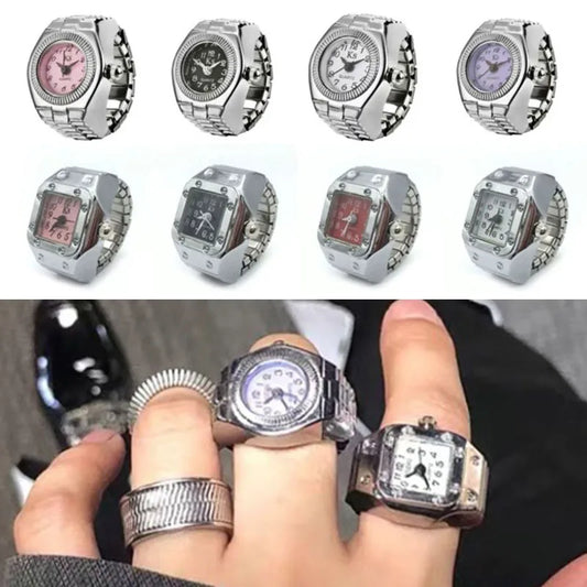 Mini Vintage Punk Finger Uhr Ringe Gummiband Legierung Uhren Paar Ringe Schmuck Uhr Retro Römischen Quarz Frauen Männer Uhr