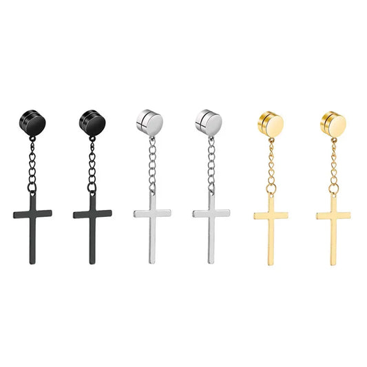 Punk Kreuz Anhänger Quaste Edelstahl Ohrringe Magnet Mode Geometrische Clip Ohr Schmuck Party Geschenke Für Frauen Männer
