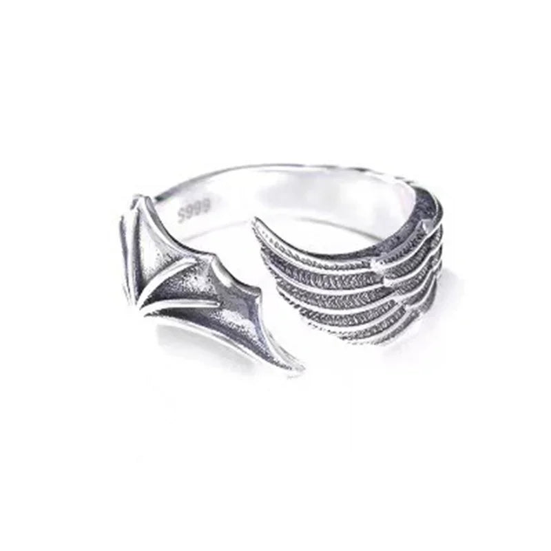 1 Teil/para Neue Vintage Engel Dämon Flügel Hip Hop Einstellbare Paare Ringe für Männer Frauen Silber Farbe Retro Punk Stil schmuck