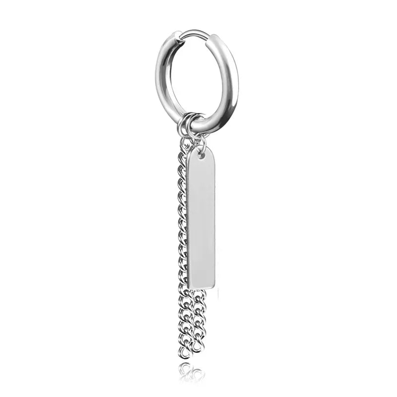 Geometrie Unisex Titan Edelstahl Drop Creolen chinesische Charakter Quaste Kette Mann Stern Kreuz Drachen feder