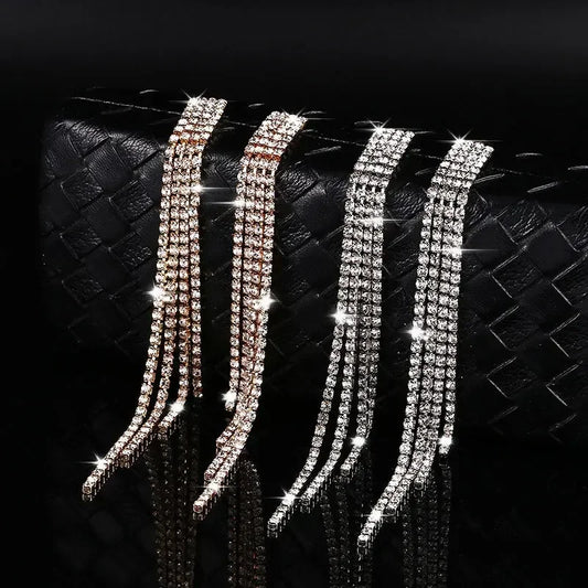 Neue Luxus Voller Strass Kristall Lange Quaste Ohrringe für Frauen Braut Glänzende Tropfen Ohrringe Party Hochzeit Schmuck Geschenke