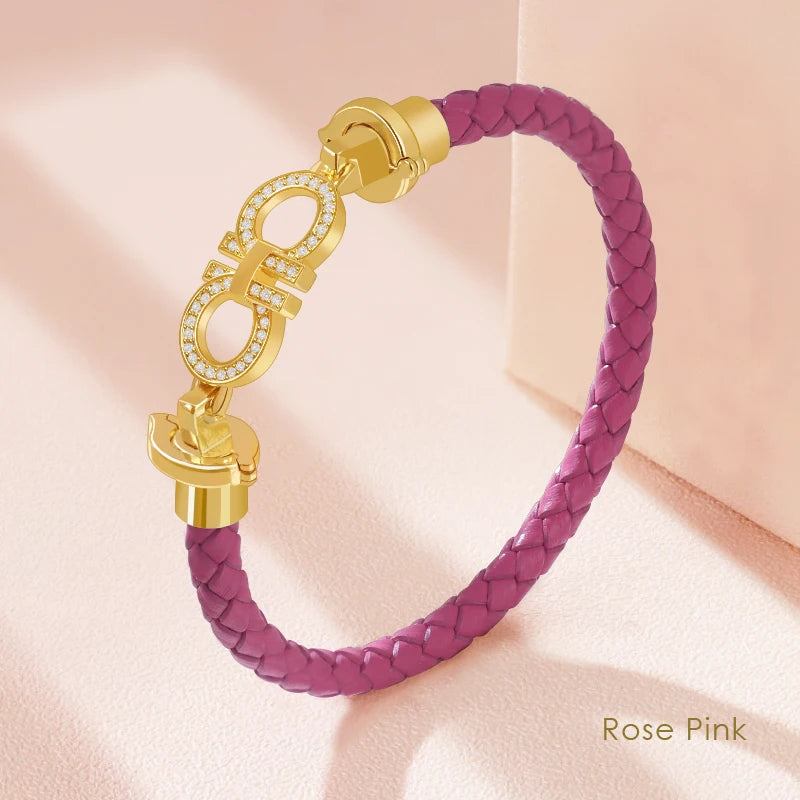 Luxuriöses, klassisches Design, rundes Armband für Damen, echtes geflochtenes Lederarmband, Damenschmuck, Geschenk, Modeaccessoires, 9 Farben