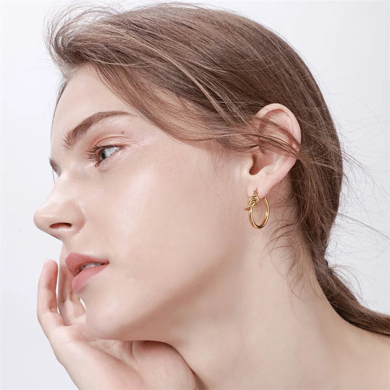 Schicke goldfarbene Knoten-Creolen für Damen, Damen, Hochzeit, Geburtstag, Party, Geschenk, Schmuck
