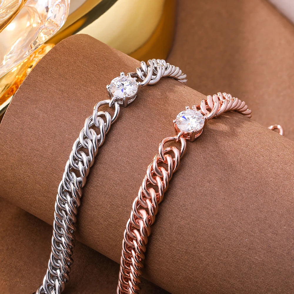Kubanisches Kettenarmband mit 1 Karat Moissanit-Diamantarmbändern für Damen, 925er Sterlingsilber, vergoldet, 18 Karat Weißgold, edler Schmuck