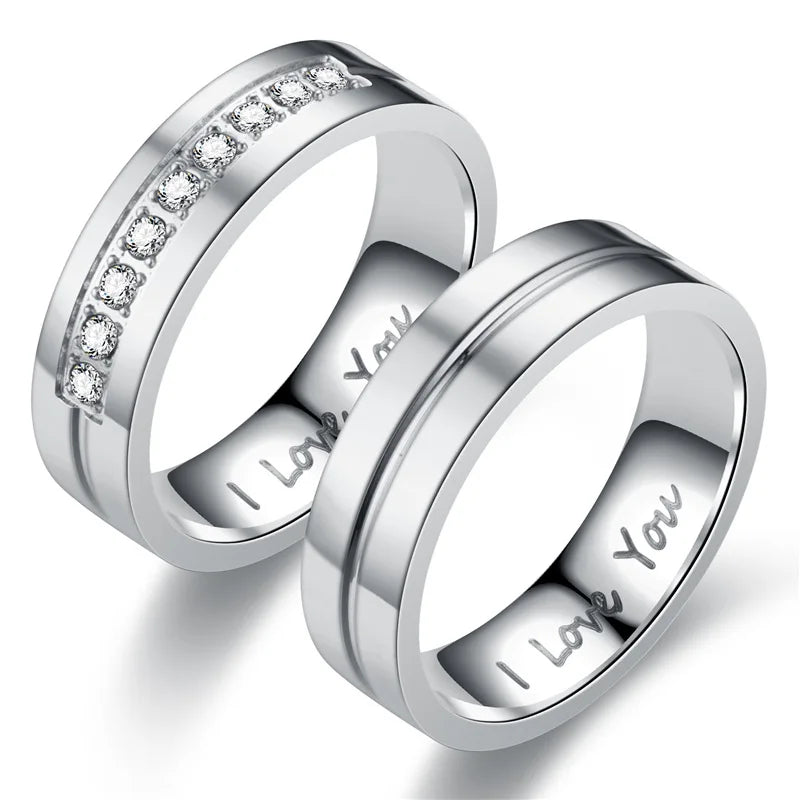 Mode Edelstahl Paar Verlobungsringe für Frauen Männer Kristall ICH LIEBE DICH Ring 2022, Hochzeit Schmuck Zubehör Geschenke