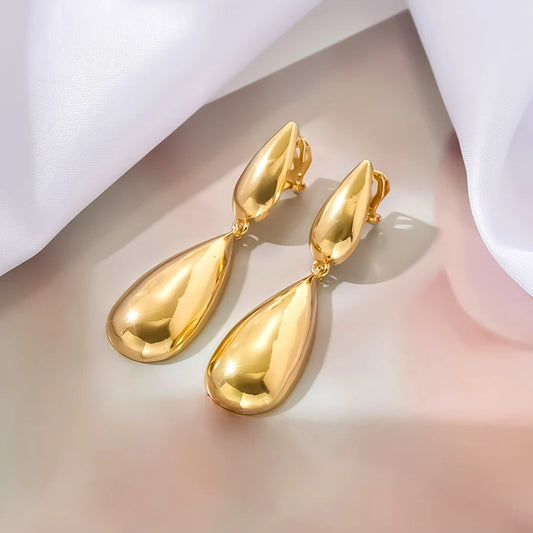 Retro Lange Glatte Teardrop Baumeln Clip auf Ohrringe Mode Einfache Persönlichkeit Schmerzlos Nicht Ohr Loch für Frauen Partei Schmuck Geschenk