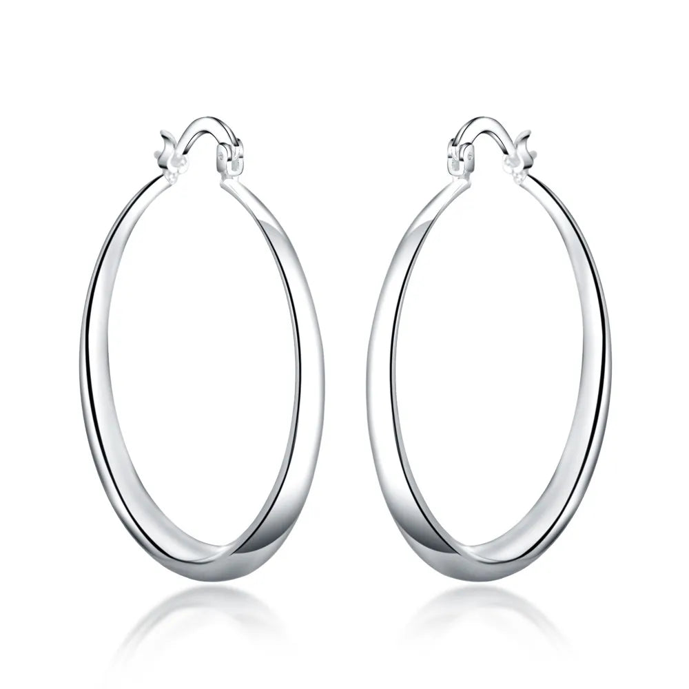 925 Sterling Silber 40mm Glatte Runde Creolen Für Frauen Hochzeit Party Elegante Luxus Qualität Schmuck Zubehör