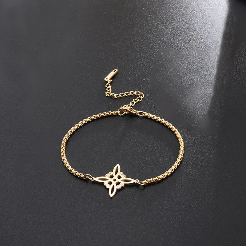 Hexenknoten-Manschettenarmband aus Edelstahl, heidnisches Hexerei-Symbol, magischer Knoten, viel Glück, Amulett, Armreifen, keltischer Knoten, Schmuck