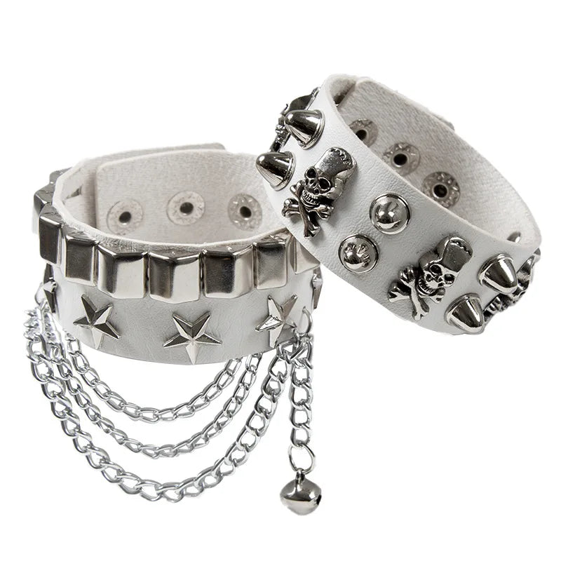 2024 neue PU Leder Armband Punk Armband Einstellbare Schädel Goth Manschette Armband Gothic Niet Schnalle Armband für Männer Frauen