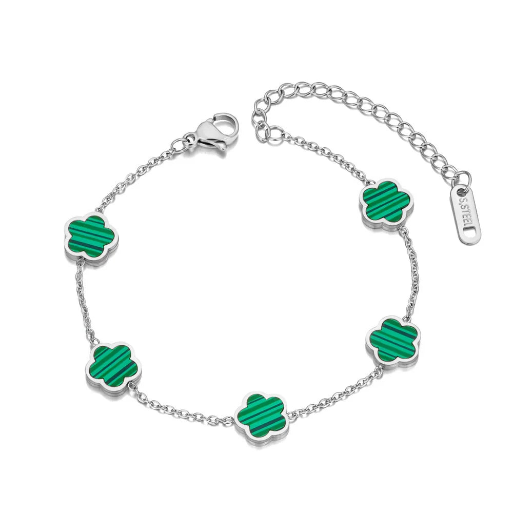 Mode Edelstahl Weiß Schwarz Grün Shell Blume Charme Armbänder Für Frauen Echt Vergoldet Kette Schmuck B23071