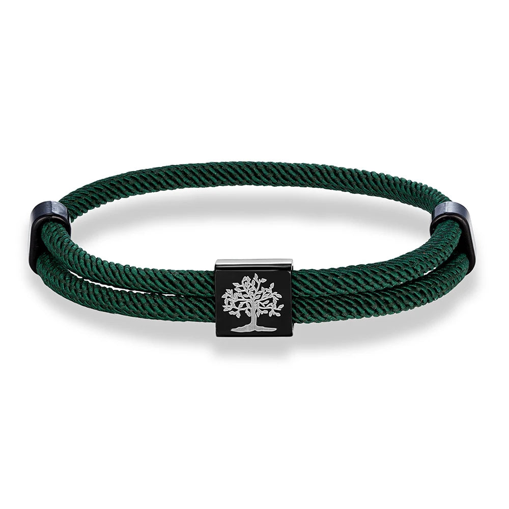 MKENDN Handgefertigtes marineblaues geflochtenes Seilarmband aus Edelstahl. Der Baum des Lebens, quadratische Armbänder für Männer und Frauen, Paarschmuck