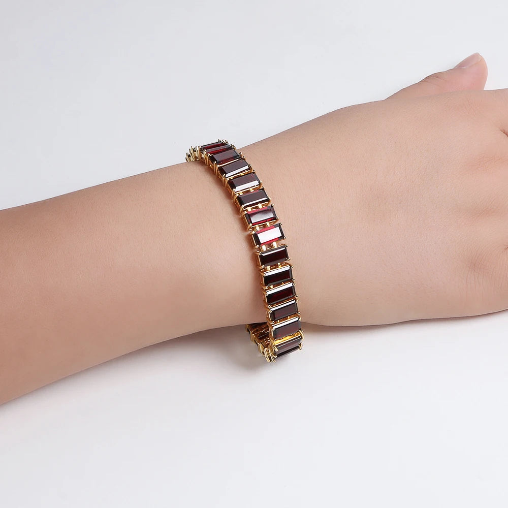 Großes breites Armband aus 925er-Sterlingsilber, natürlicher roter Granat-Edelstein, edler Schmuck für Frauen, Mutter, kostbares Geschenk