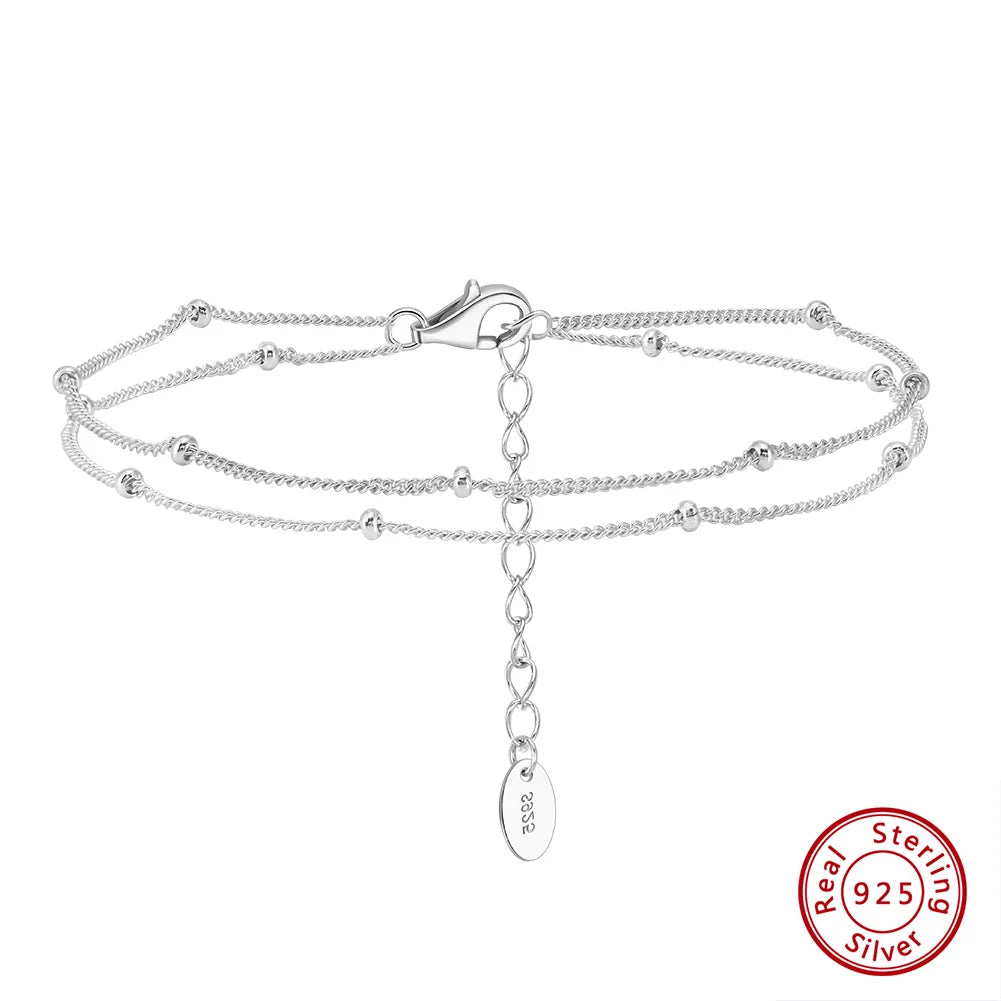 ORSA JEWELS Trendiges Doppelschichten-Armband mit kleinen runden Perlen, Damen-Handarmband, 925er Silberkette, einfaches Kugelarmband SB198