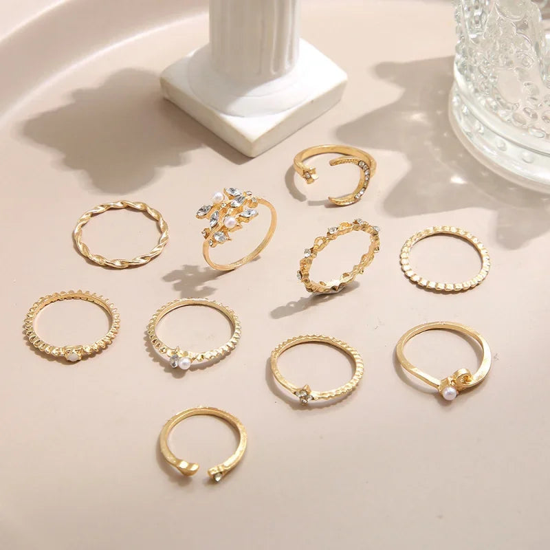 Boho Gold Farbe Herz Ringe Set Für Frauen Vintage Geometrische Kreuz Perle Schmetterling Finger Ringe Weibliche Trendy Schmuck Geschenk