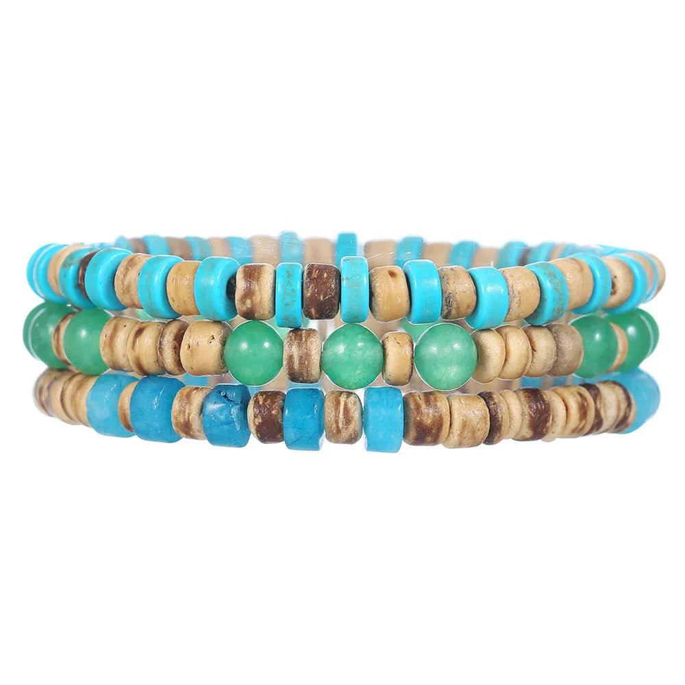 Meistverkaufte mehrschichtige Buddha-Holzperlen-Armbänder-Sets für Herren im Retro-Stil, mehrschichtiges, elastisches Faden, verstellbares Holzarmband