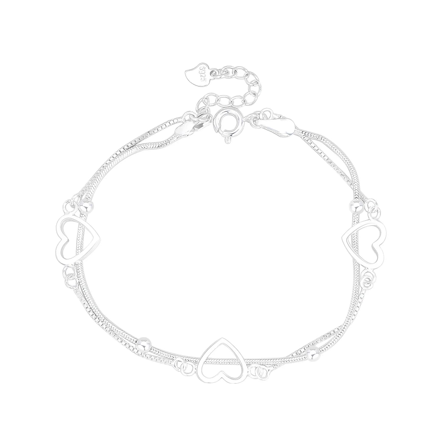 Handarmbänder aus 925er-Sterlingsilber mit Herzkette, Damen, Hochzeit, Damen, Vintage-Luxus-Designer-Schmuck, Accessoires, Argent 925