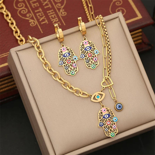 316L Edelstahl Farbige Öl Tropf Palm Augen Anhänger Charme Kette Halsketten Armbänder Ohrringe Mode Hohe Schmuck Party Geschenk