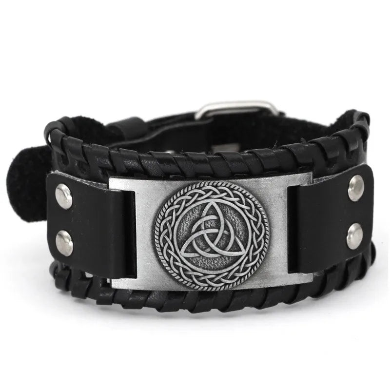 HNSP Viking Rune Schmuck Zubehör Wickelarmband aus Leder für Herren, verstellbare Größe