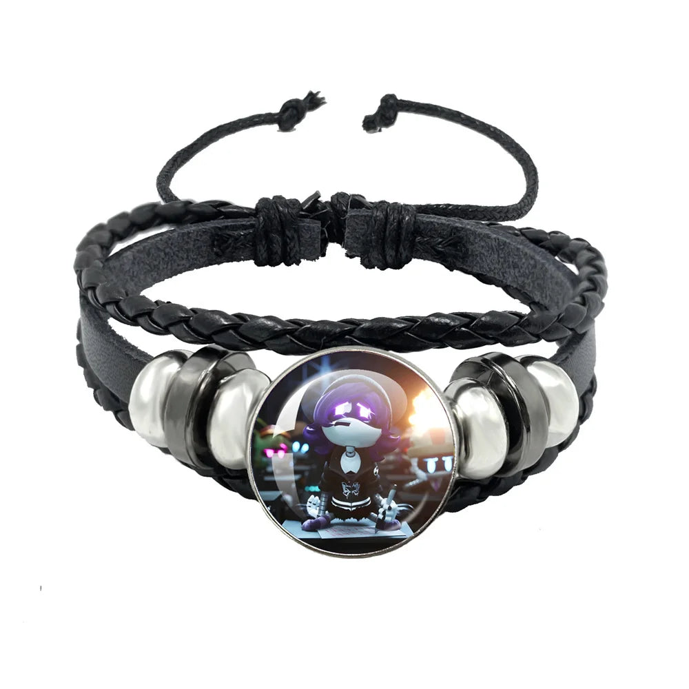 Murder Drone Uzi x N Cartoon Cabochon V Fan Art Armbänder Kunst verstellbares Lederseil Armband Armreifen handgefertigte Schmuckgeschenke