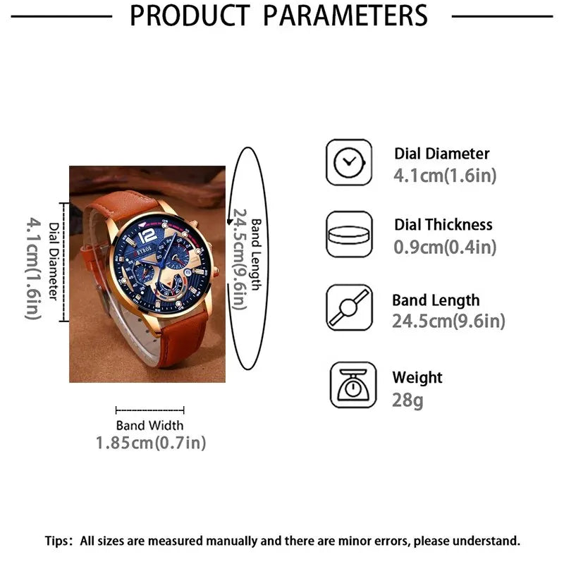 2 Stück Set Mode Herren Kalender Uhren Luxus männlich Business lässig braun Leder Quarzuhr Männer Armband Armbanduhr