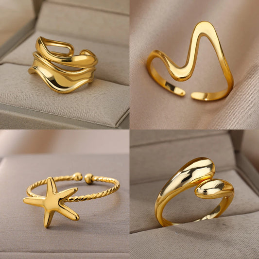 Edelstahl Ringe für Frauen Wasserdicht Offene Gold Farbe Ring Hochzeit Paar Band Schmuck Geschenke Kostenloser Versand Artikel anillos