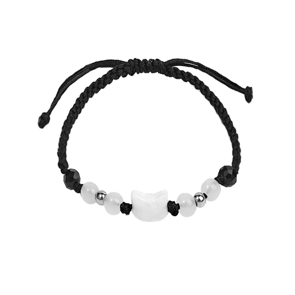 2 stücke natürliche Mondstein Obsidian Armbänder Paar minimalist ischen Armband handgemachte süße schwarze weiße Katze Armband Party Schmuck Geschenke