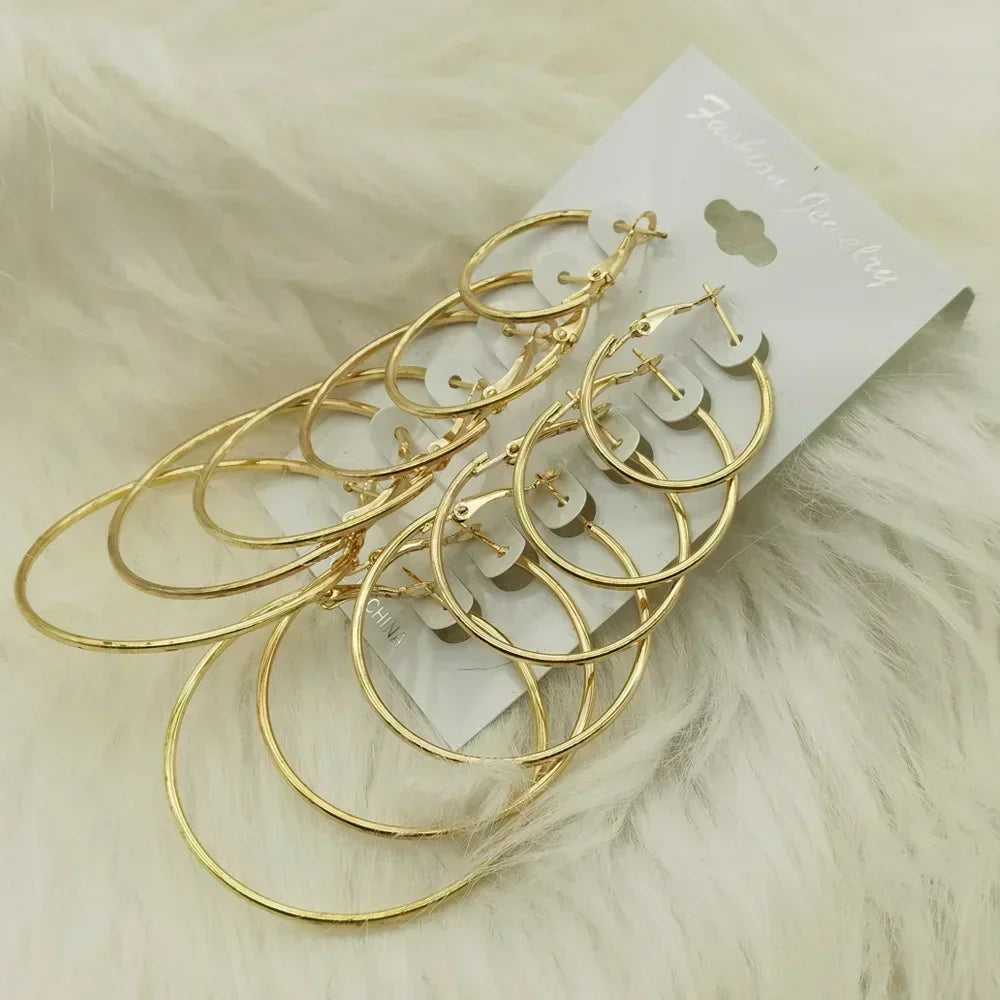 6Pairs Creolen Set Großen Kreis Ohrringe Schmuck für Frauen Mädchen Ohr Clip Punk Stil Ohrringe Modeschmuck Zubehör