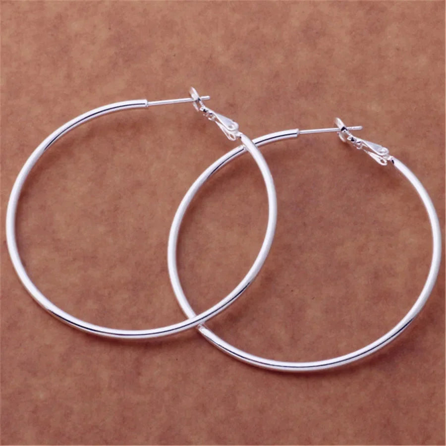 925 Sterling Silber Damen 50/60/70/80 mm runde große Creolen Hochzeit Modeschmuck für Frauen 2024 Weihnachten GaaBou
