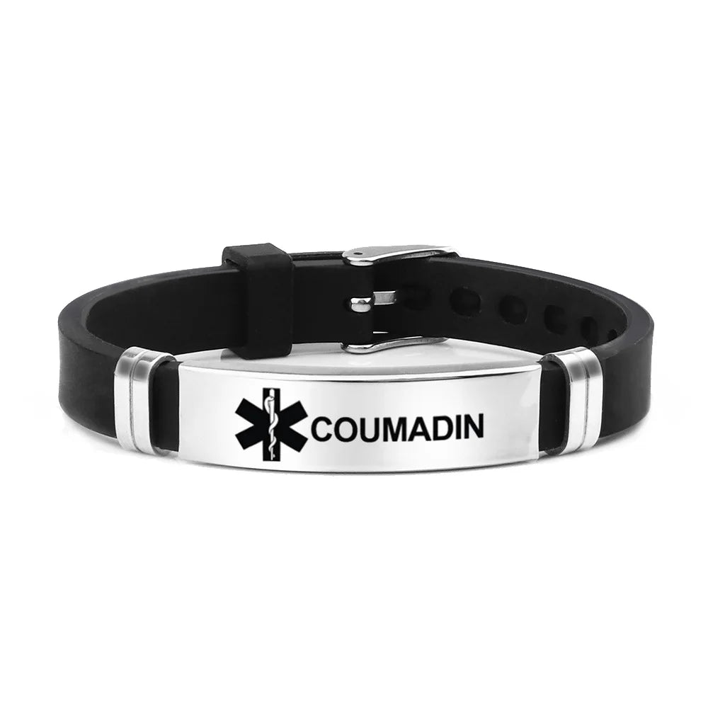 Edelstahl Gravierbare Medizinische Alarm Armbänder Diabetes Epilepsie Alzheimer Allergie Frauen Männer Silikon Armband Schmuck