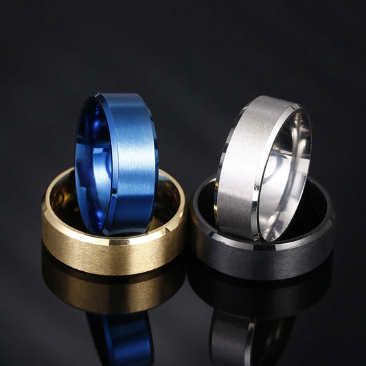 8mm Matt Edelstahl Einfaches Design Schlichte Titan Ringe Gold Ton Versilbert Schwarz Blau Ringe Männer Frau Schmuck Geschenk
