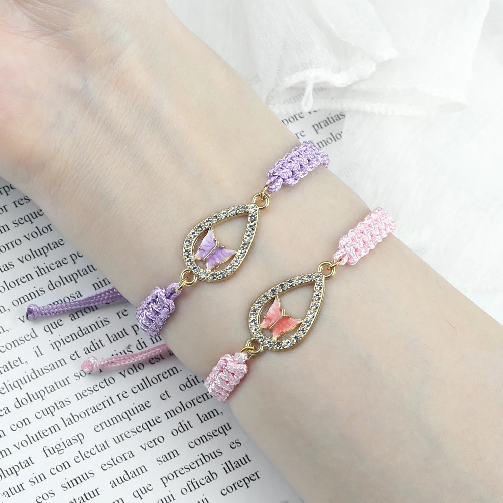 Neue Frauen Seil Armbänder Hand Gewebt Lila Faden Armband Niedlichen Tier Anhänger Armband Vintage Daisy Blume Armreif Mädchen Schmuck