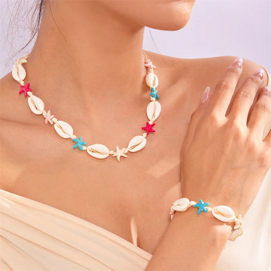 Böhmen Seestern Shell Schmuck-Set Für Frauen Sand Strand Hand Woven Halskette Armband Weibliche Party Bankett Schmuck Zubehör