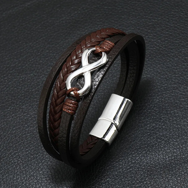 Mode Punk Leder Armband Für Männer Edelstahl Armband Multilayer Geflochtenen Seil Männliche Armband Liebhaber Geschenk