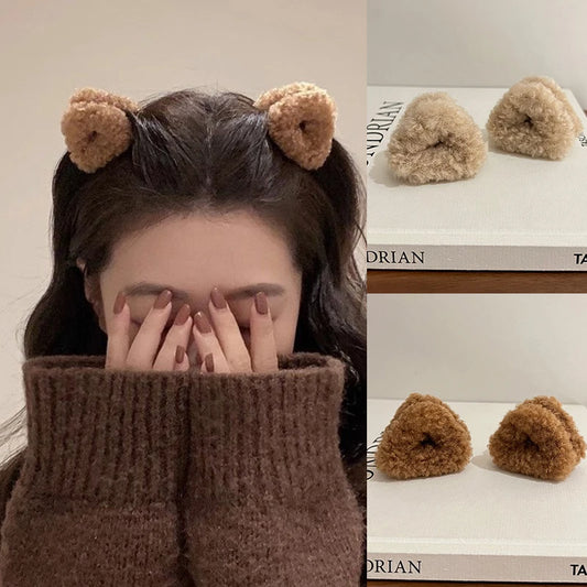 2Pcs Plüsch Katze Ohren Form Haar Clips Frauen Süße Nette Beige Ente Schnabel Clip Haarnadel Mode Mädchen Headwear Haar zubehör