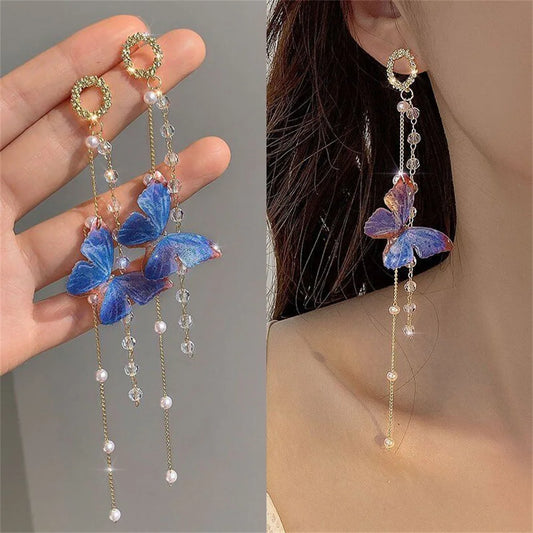Neue Luxus Frauen Zirkon Kristall Perlen lange Quaste Schmetterling Ohrringe Ohr stecker Schmuck Geschenke