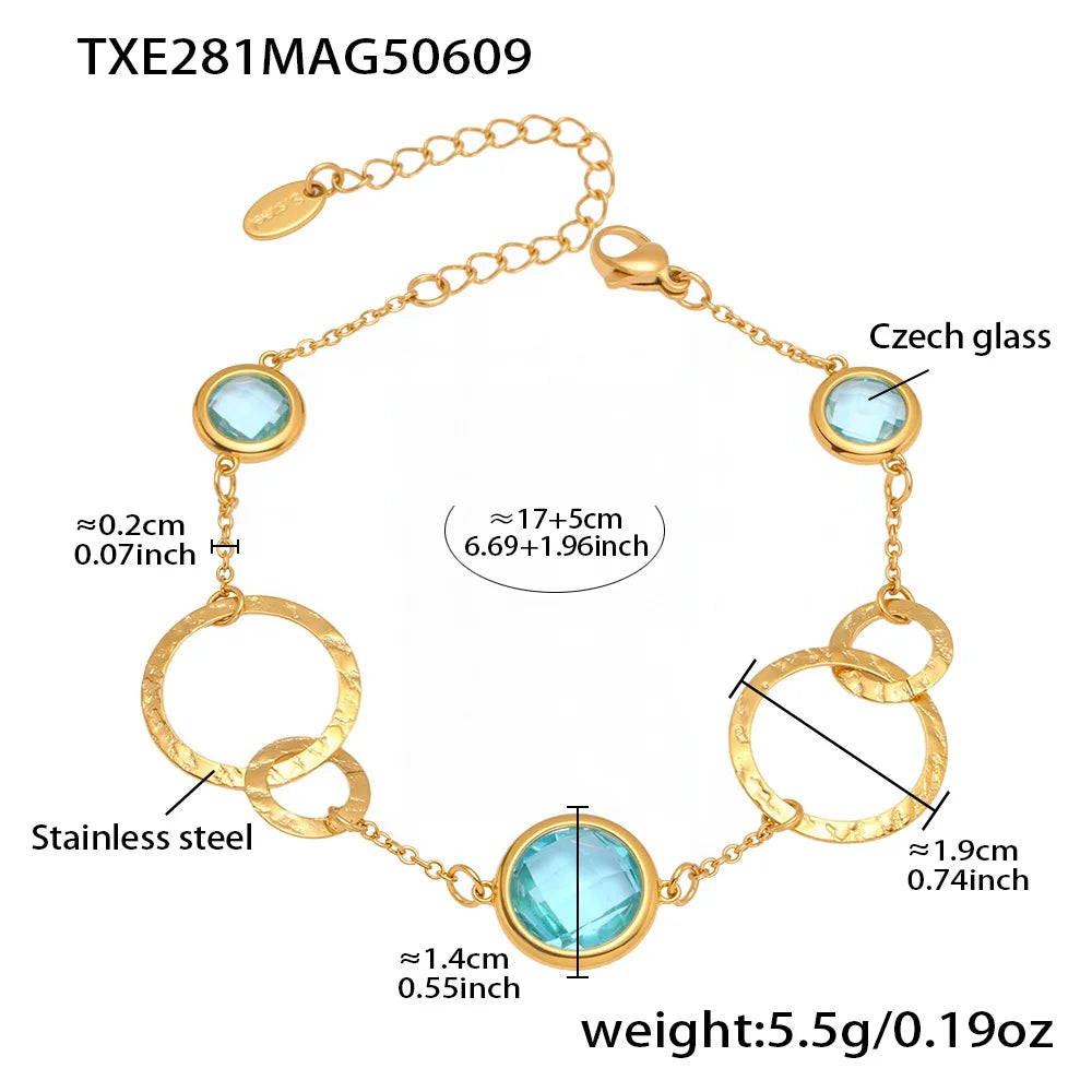 Kettenarmband aus 316L-Edelstahl mit glänzendem, facettiertem tschechischem Kristallglas für Damen. Hochwertige Luxus-Edelstein-Damenarmbänder