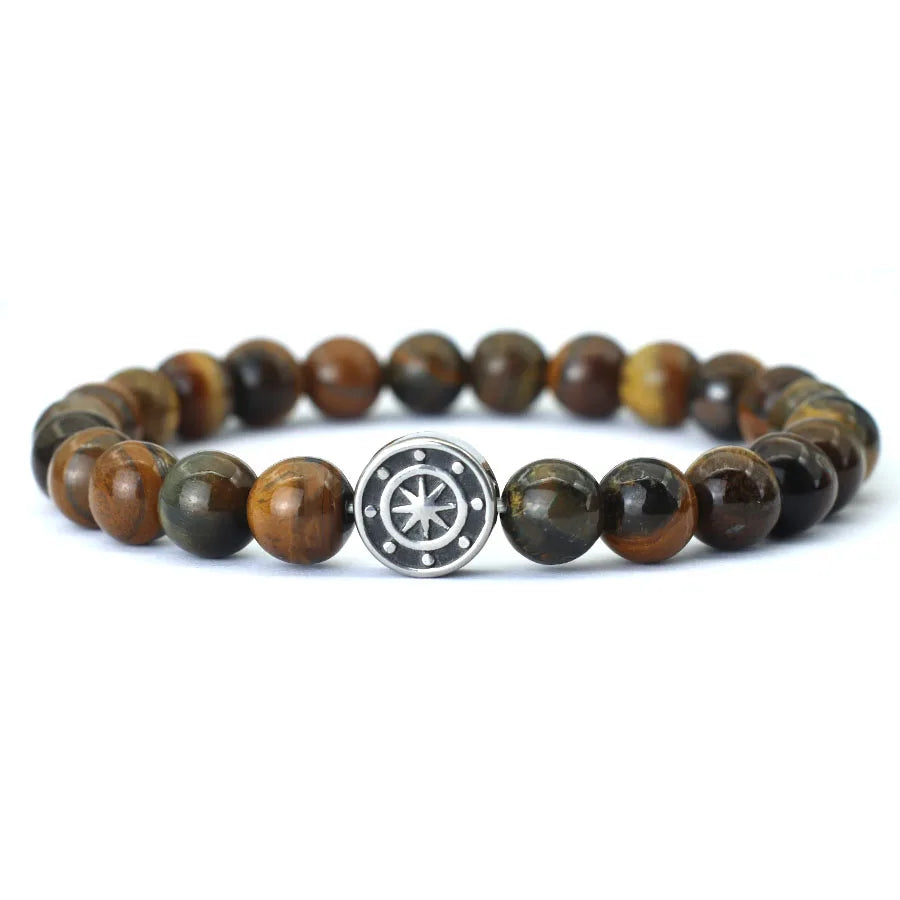 Einfaches Stil echtes Naturstein Armband für Männer Wikinger Piraten Kompass Armband Tiger Augen Strang Braslet Freizeit zubehör