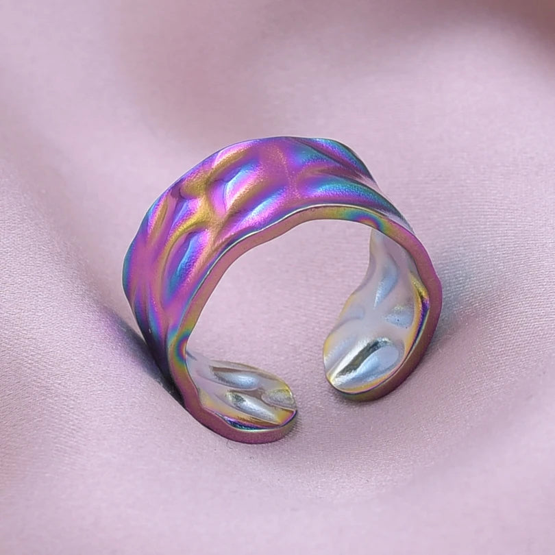 1/2/3 stücke mischen Farbe klobigen breiten Ring offene Edelstahl ringe für Frauen Männer Accessoires unregelmäßige Oberfläche kpop Modeschmuck