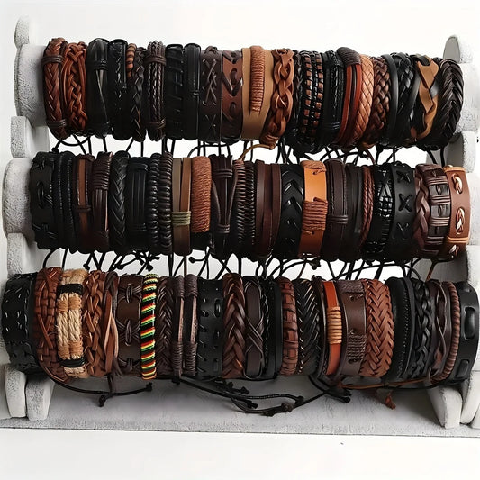20 Stück geflochtene Lederarmbänder für Männer und Frauen, Wickelholzperlen, Manschettenarmband, Hanfschnüre, ethnischer Tribal-handgefertigter Wickelarmband-BH
