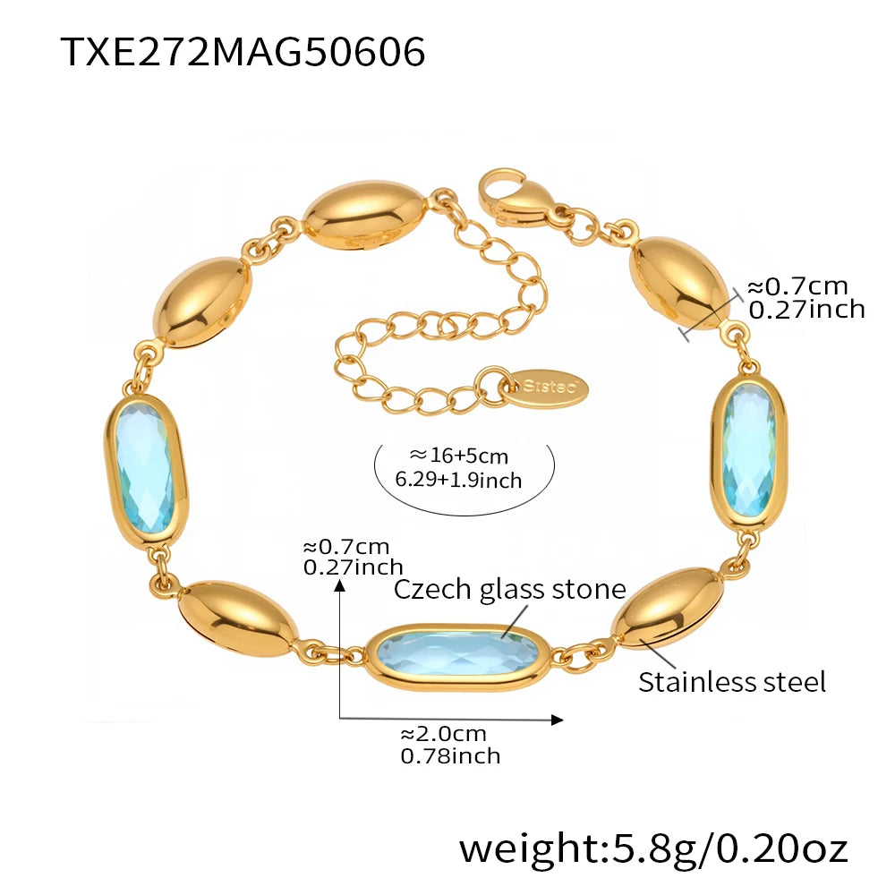 Edelstahlarmband mit mehreren glänzenden Streifen, facettiertes tschechisches Kristallglas für Damen, 18 Karat vergoldet, luxuriöse Damenarmbänder
