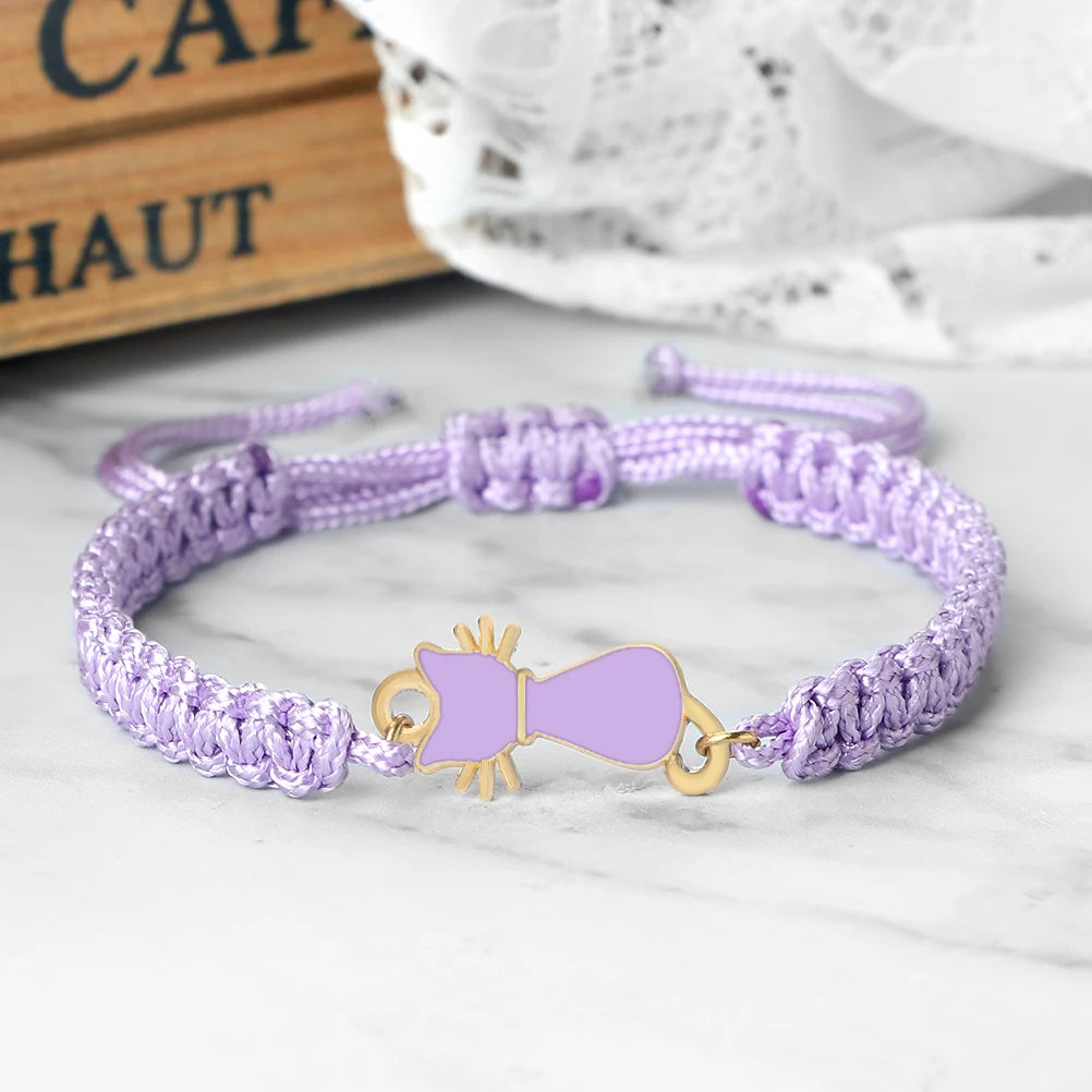 Neue Frauen Seil Armbänder Hand Gewebt Lila Faden Armband Niedlichen Tier Anhänger Armband Vintage Daisy Blume Armreif Mädchen Schmuck