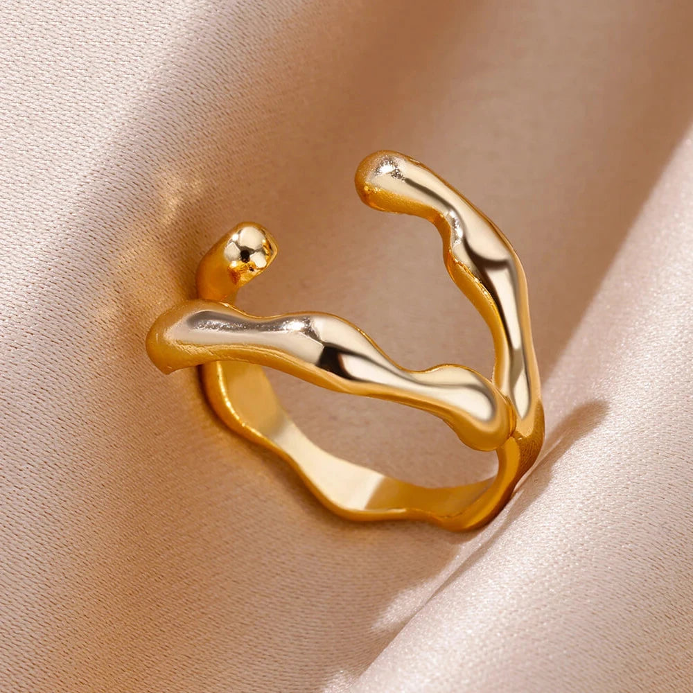 Edelstahl Ringe Für Frauen Männer Gold Farbe Hohl Weit Offenen Ring Weiblich Männlich Mode Hochzeit Party Finger Schmuck Geschenk 2024