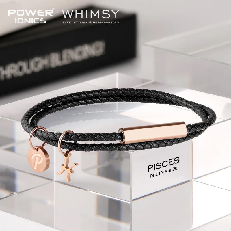 Power Ionics Launen 12 Zodiacs Serie Männer Frauen Echt leder Wrap Charm Armband Geburtstags tag Geschenke kostenlose benutzer definierte Gravur