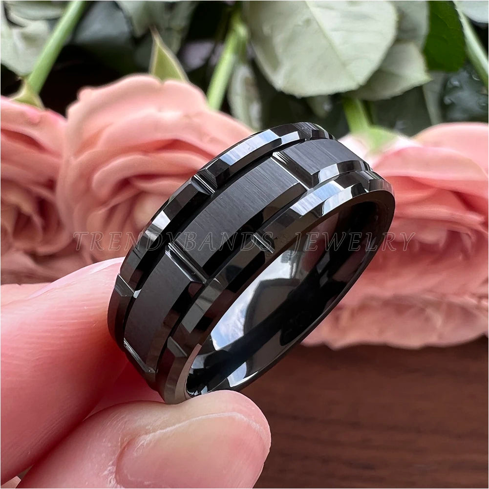 8 mm Herren-Großhandels-Verlobungsringe aus schwarzem Wolframkarbid für Damen, Ehering, matt poliert, glänzend, bequeme Passform